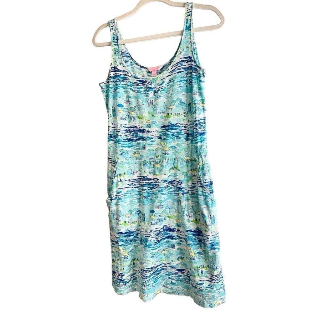Lilly Pulitzer Dress Size XS Blue Sleeveless High Tide Toile Beach Print - Picture 3 of 8